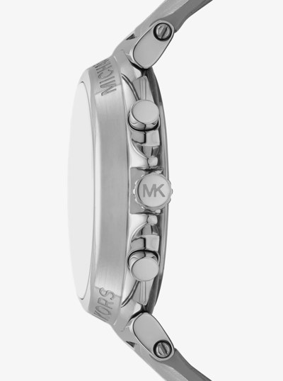 Maren Silver-Tone and Crocodile Embossed Leather Watch in SILVER | Michael Kors