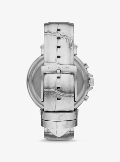 Maren Silver-Tone and Crocodile Embossed Leather Watch in SILVER | Michael Kors