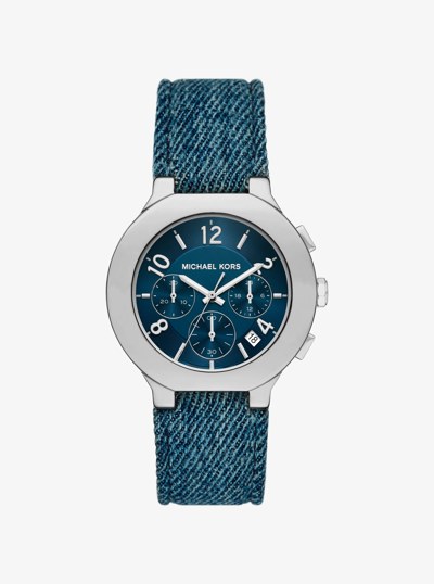 Oversized Gramercy Silver-Tone Denim Watch in DENIM | Michael Kors