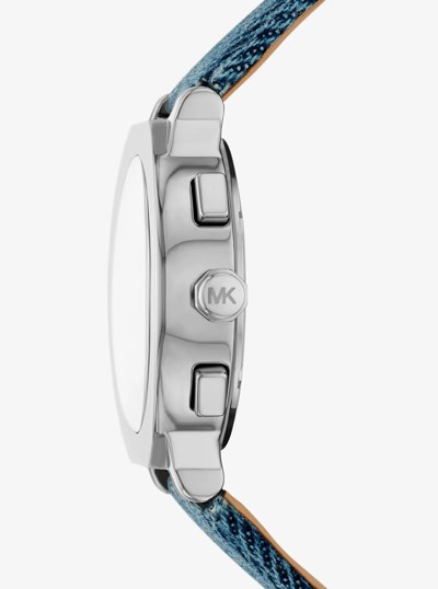 Oversized Gramercy Silver-Tone Denim Watch in DENIM | Michael Kors