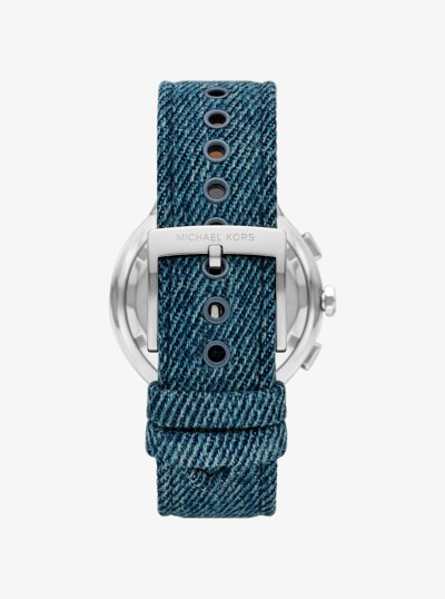 Oversized Gramercy Silver-Tone Denim Watch in DENIM | Michael Kors