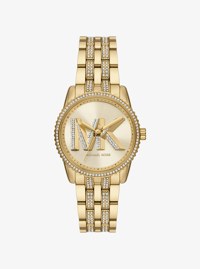 Mini Bryant Pav&eacute; Logo Gold-Tone Watch