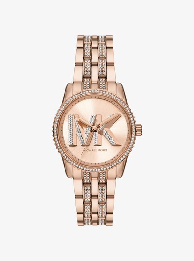 Montre miniature Bryant de ton or rose &agrave; pav&eacute; et &agrave; logo in OR ROSE | Michael Kors