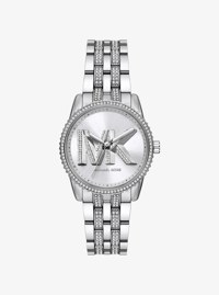 Mini Bryant Pav&eacute; Logo Silver-Tone Watch