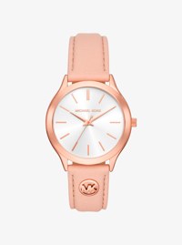 Reloj Slim Runway de piel en tono oro rosa