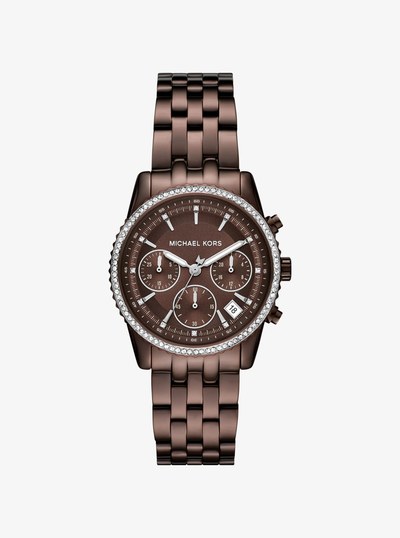 Mini Bryant Pav&eacute; Brown-Tone Watch in CHOCOLATE | Michael Kors