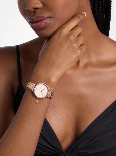 Mini Pyper Pav&eacute; Rose Gold-Tone Watch in ROSE GOLD | Michael Kors