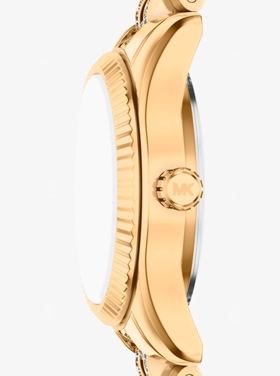 Petite Lexington Pav&eacute; Gold-Tone Watch in GOLD | Michael Kors
