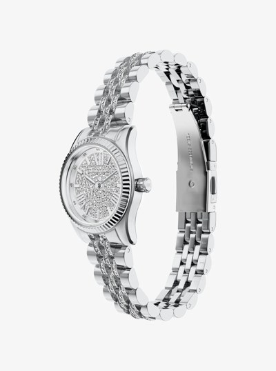 Petite Lexington Pav&eacute; Silver-Tone Watch in SILVER | Michael Kors