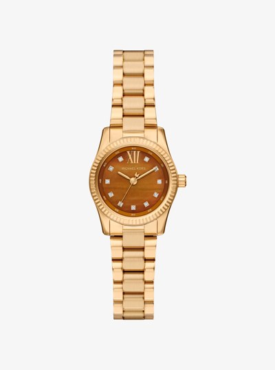 Petite Lexington Pav&eacute; Gold-Tone Watch in GOLD | Michael Kors