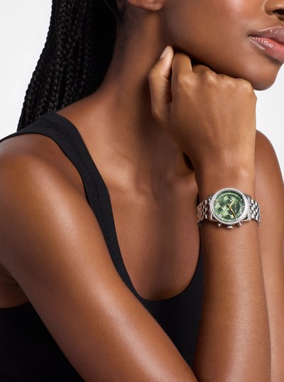 Bryant Pav&eacute; Silver-Tone Watch in SILVER | Michael Kors