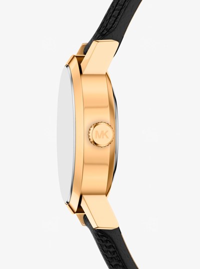 Petite Maude Gold-Tone and Lizard Embossed Leather Watch in BLACK | Michael Kors