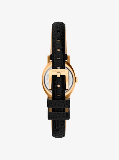 Petite Maude Gold-Tone and Lizard Embossed Leather Watch in BLACK | Michael Kors