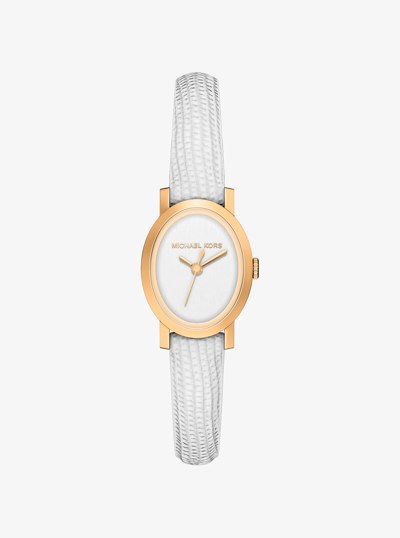 Petite Maude Gold-Tone and Lizard Embossed Leather Watch in OPTIC WHITE | Michael Kors
