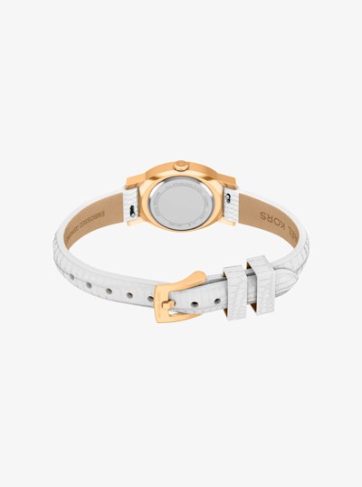 Petite Maude Gold-Tone and Lizard Embossed Leather Watch in OPTIC WHITE | Michael Kors