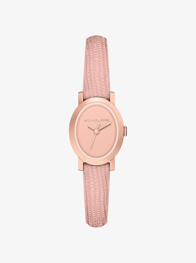 Petite Maude Rose Gold-Tone and Lizard Embossed Leather Watch in PRIMROSE | Michael Kors