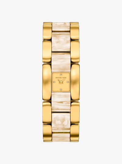 Petite Darrington Gold-Tone and Tortoiseshell Acetate Watch in HORN | Michael Kors