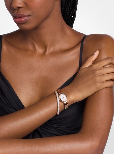 Petite Maude Rose Gold-Tone Watch and Pav&eacute; Bangle Jewelry Gift Set in ROSE GOLD | Michael Kors