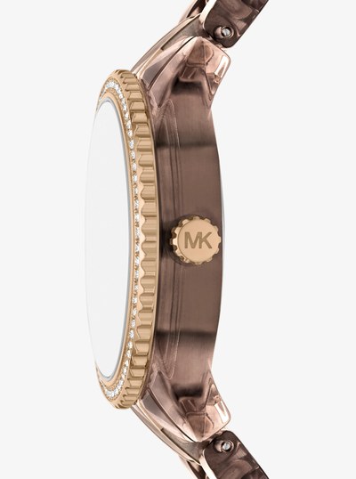 Ritz Pav&eacute; Beige Gold-Tone and Acetate Watch in TAUPE | Michael Kors