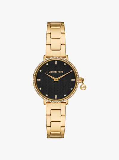 Mini Pyper Pav&eacute; Gold-Tone Watch in GOLD | Michael Kors