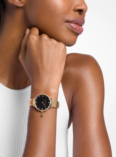 Mini Pyper Pav&eacute; Gold-Tone Watch in GOLD | Michael Kors