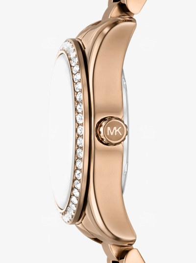 Mini Lexington Pav&eacute; Brushed Beige Gold-Tone Watch in BEIGE GOLD | Michael Kors
