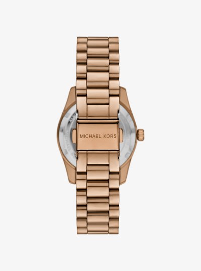 Mini Lexington Pav&eacute; Brushed Beige Gold-Tone Watch in BEIGE GOLD | Michael Kors