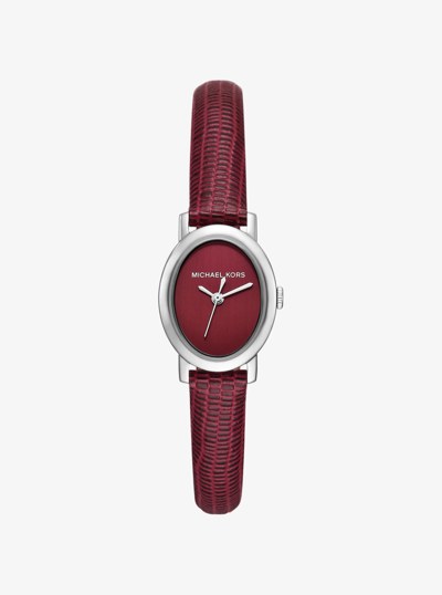 Petite Maude Silver-Tone and Lizard Embossed Leather Watch in OXBLOOD | Michael Kors
