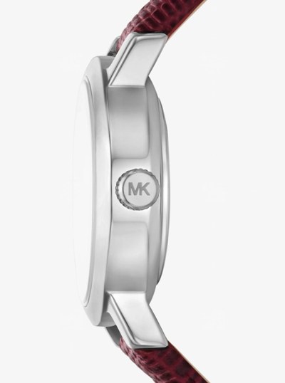 Petite Maude Silver-Tone and Lizard Embossed Leather Watch in OXBLOOD | Michael Kors