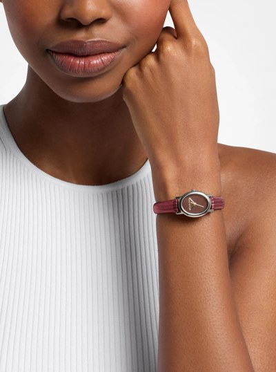 Petite Maude Silver-Tone and Lizard Embossed Leather Watch in OXBLOOD | Michael Kors