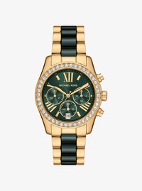 Reloj Lexington de cer&aacute;mica en tono dorado con pav&eacute;
