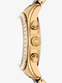 Reloj Lexington de cer&aacute;mica en tono dorado con pav&eacute;