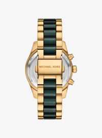 Reloj Lexington de cer&aacute;mica en tono dorado con pav&eacute;