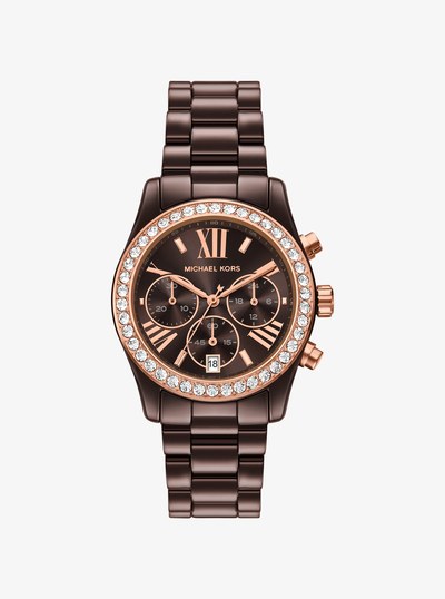 Lexington Pav&eacute; Brown-Tone Ceramic Watch in CHOCOLATE | Michael Kors