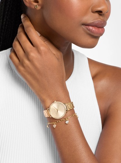 Mini Pyper Pav&eacute; Gold-Tone Watch and Jewlery Gift Set in GOLD | Michael Kors