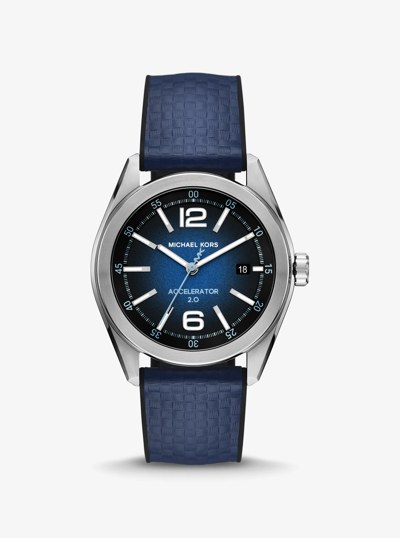 Oversized Accelerator 2.0 Silver-Tone and Textured Silicone Watch in NAVY | Michael Kors