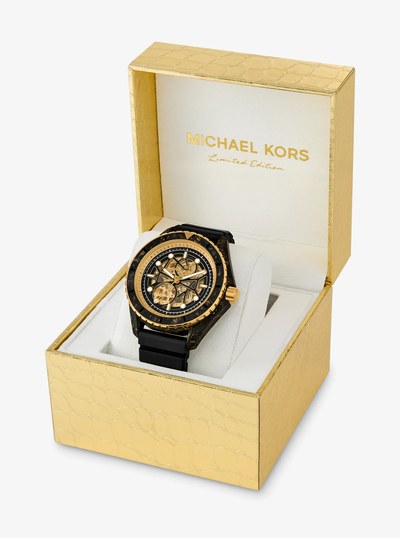 Oversized Maritime Two-Tone Watch in BLACK/GOLD | Michael Kors