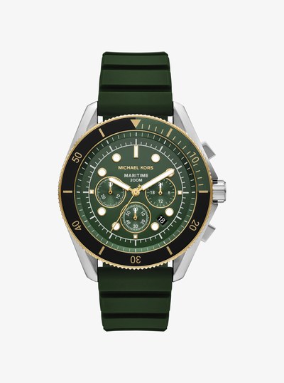 Oversized Maritime Two-Tone and Silicone Watch in GREEN | Michael Kors