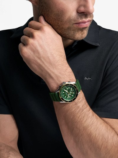 Oversized Maritime Two-Tone and Silicone Watch in GREEN | Michael Kors