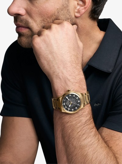 Oversized Panorama Gold-Tone Watch in GOLD | Michael Kors