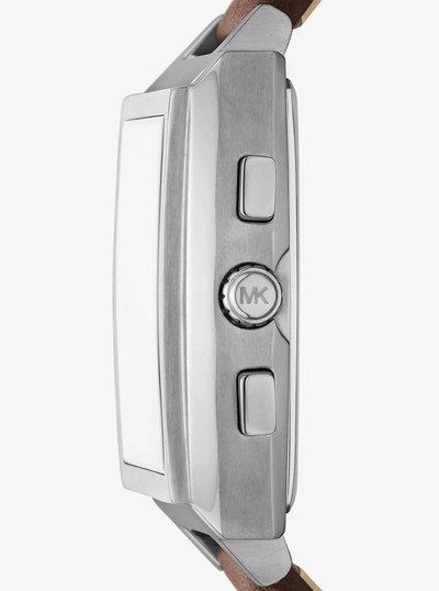 Oversized Rhys Silver-Tone and Leather Watch in SILVER | Michael Kors