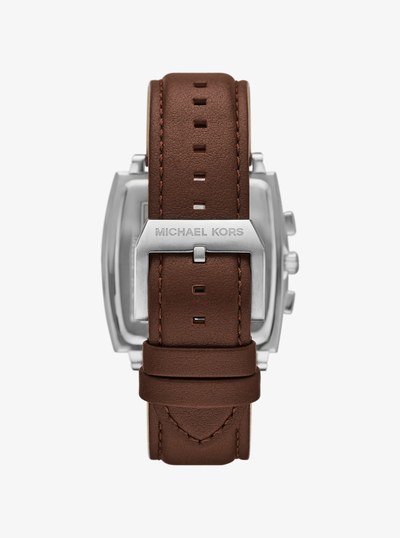 Oversized Rhys Silver-Tone and Leather Watch in SILVER | Michael Kors