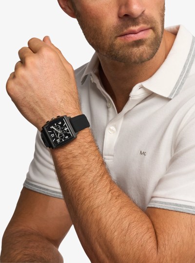 Oversized Rhys Black-Tone and Silicone Watch in BLACK | Michael Kors