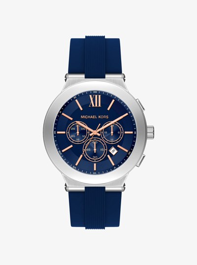 Oversized Billie Silver-Tone and Silicone Watch in NAVY | Michael Kors