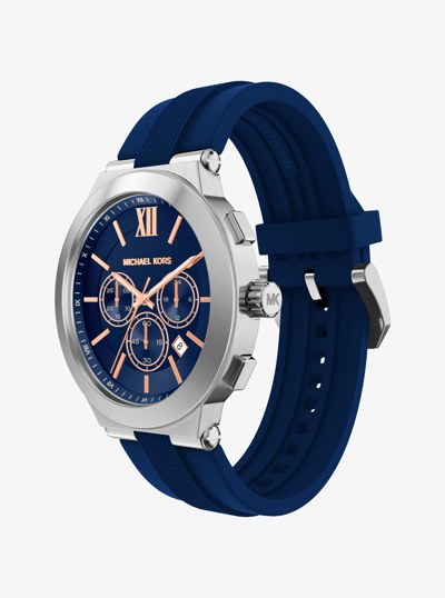 Oversized Billie Silver-Tone and Silicone Watch in NAVY | Michael Kors