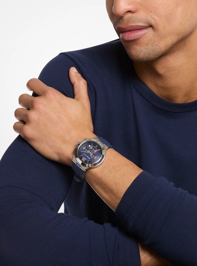 Oversized Billie Silver-Tone and Silicone Watch in NAVY | Michael Kors