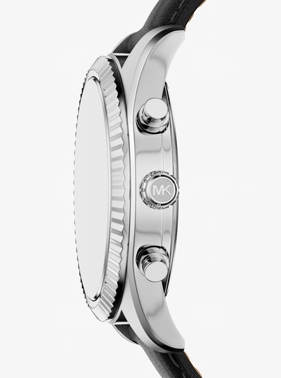 Oversized Lexington Silver-Tone and Leather Watch in BLACK | Michael Kors