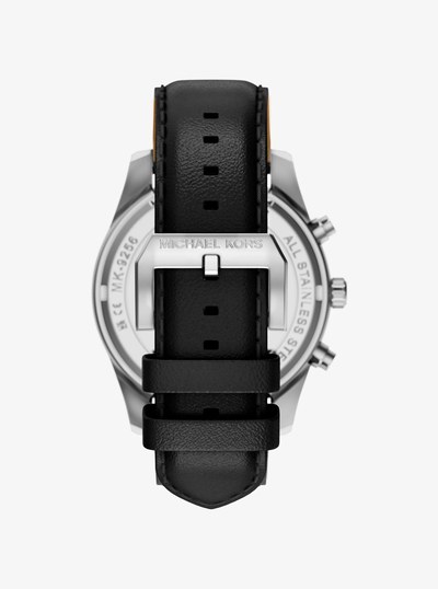 Oversized Lexington Silver-Tone and Leather Watch in BLACK | Michael Kors