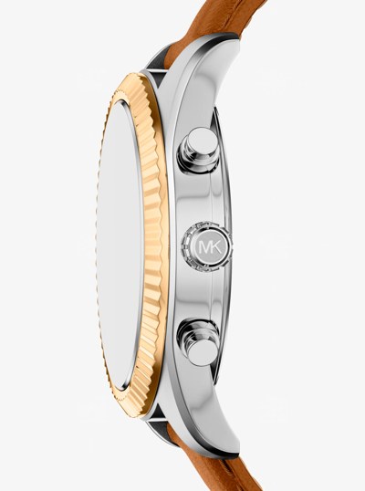 Oversized Lexington Two-Tone and Leather Watch in LUGGAGE | Michael Kors