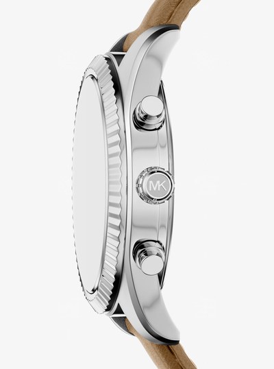 Oversized Lexington Silver-Tone and Leather Watch in HUSK | Michael Kors